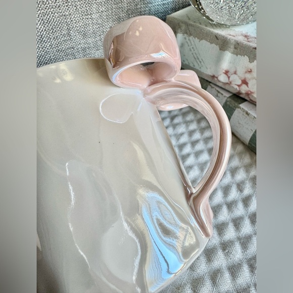 New Trendy Pink Bow Iridescent Textured Ceramic Coffee Tea Mug Cup 12oz w/ Box - Picture 7 of 10